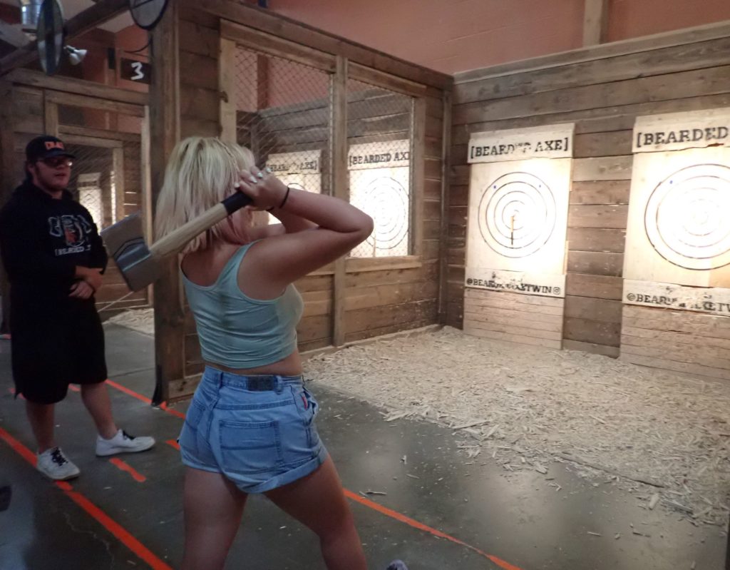 My daughter trying axe throwing for the first time.
