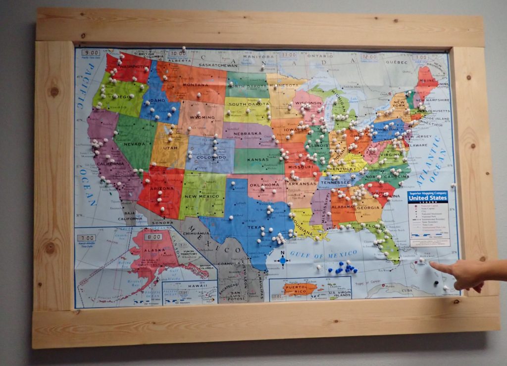 Map of the United States with pins indicating the location of Sleep in Heavenly Peace chapters.