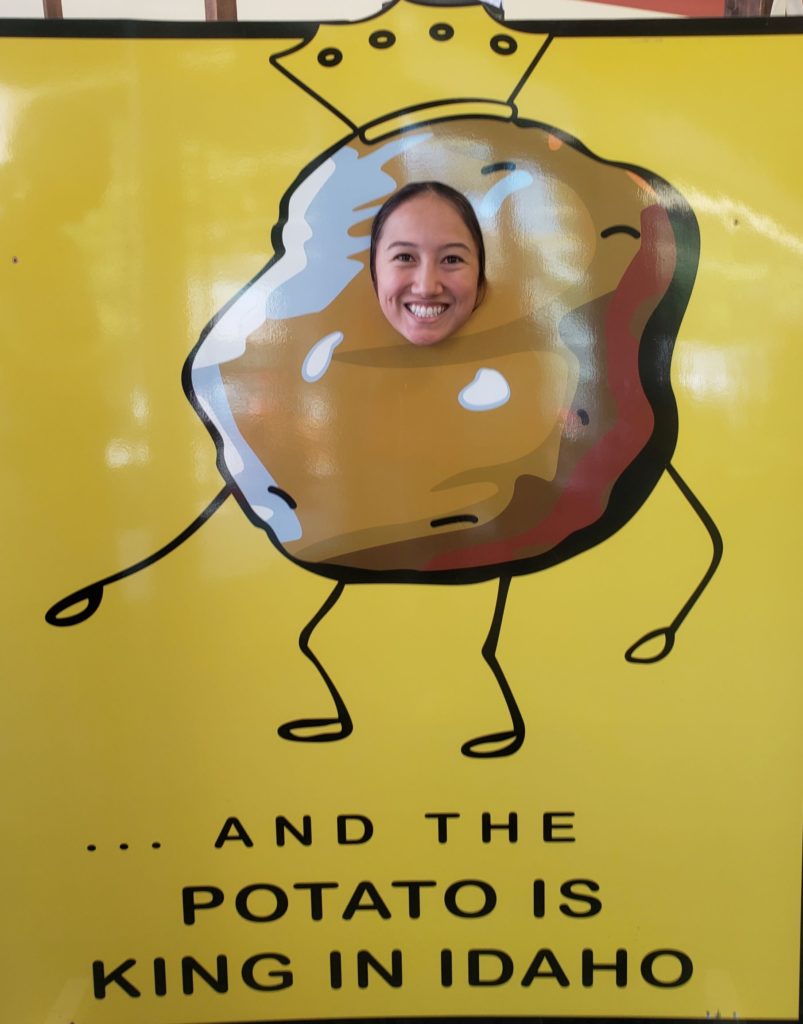 My daughter posing in an Idaho Potato cutout