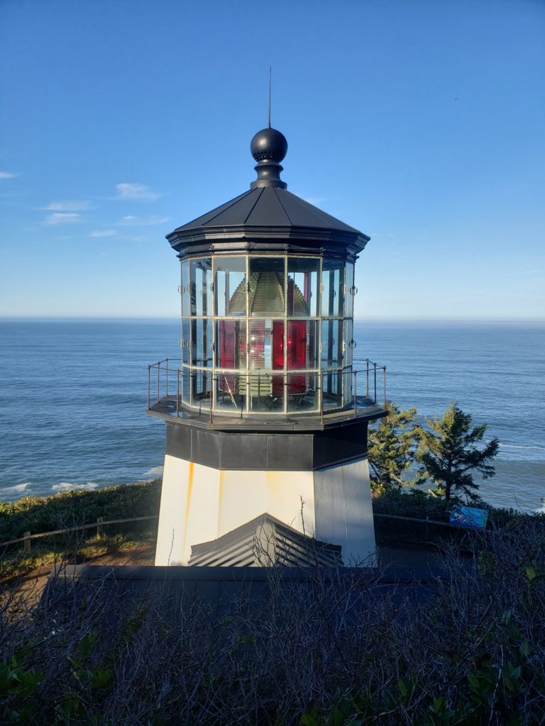 Approaching the Cape Meares lighthousse from above,